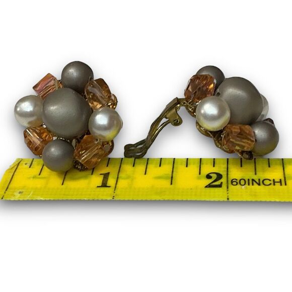 Vintage Classy Gold Toned Brown Garnet Burnt Orange Beaded Grey & Pearl Crystal - Picture 5 of 9